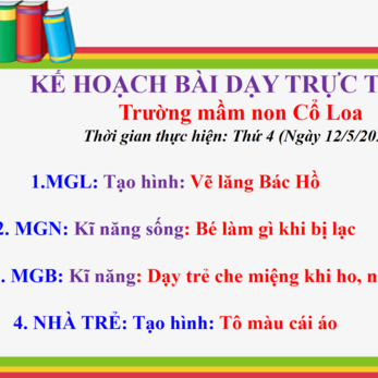 KẾ HOẠCH BÀI DẠY TRỰC TUYẾN TRƯỜNG MN CỔ LOA NGÀY THỨ 4 NGÀY 12/5/2021